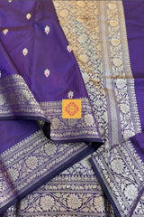 Purple Handwoven Pure Katan Silk Banarasi with Gold Zari weaving