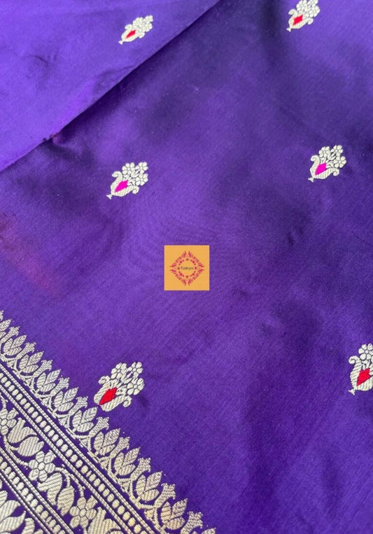 Purple Handwoven Pure Katan Silk Banarasi with Gold Zari weaving