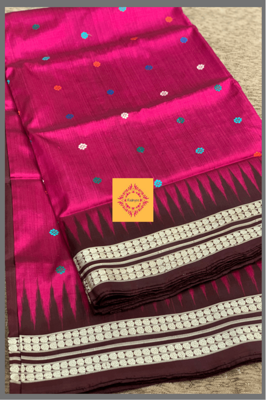 A Wine Coloured Pure Mulberry Silk Dolabedi with Dark Brown Handwoven Pallu