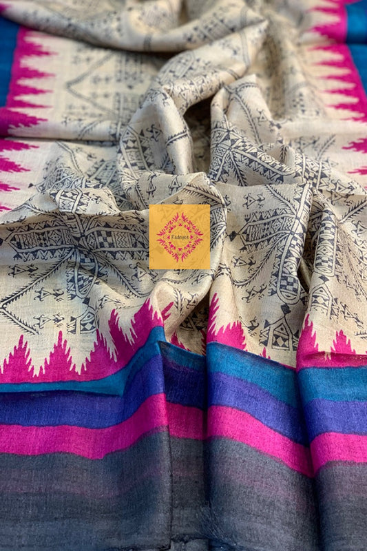 Dupattas Stoles Tussar Ghicha Handblock Printed