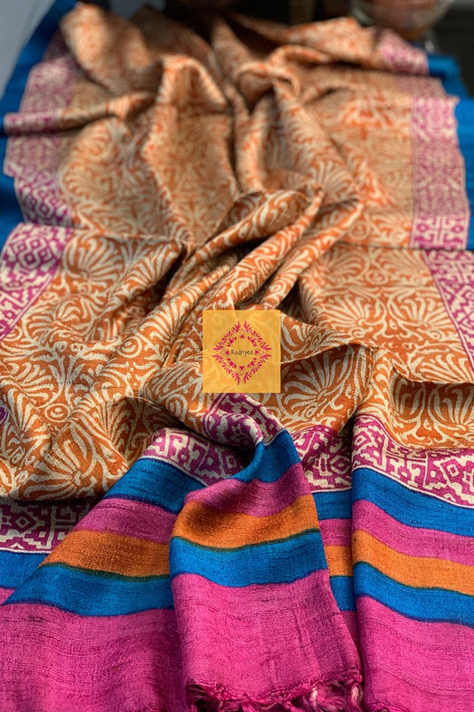 Dupattas Stoles Tussar Ghicha Handblock Printed