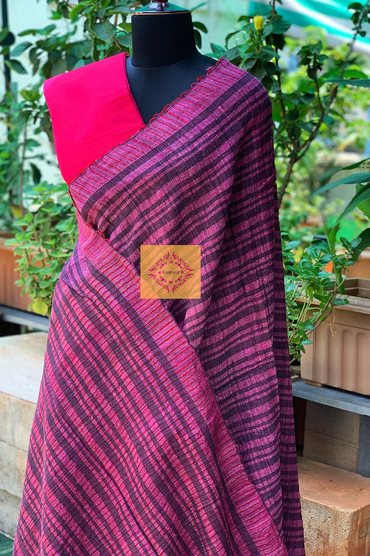 Pink Purple Handwoven Ketia Tussar Silk Ghicha