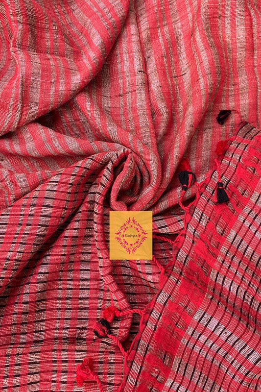 Red Handwoven Ketia Tussar Silk Ghicha