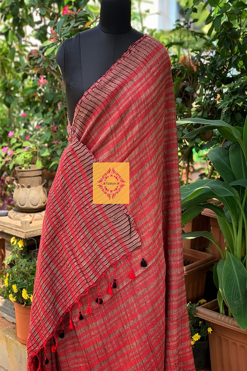 Red Handwoven Ketia Tussar Silk Ghicha