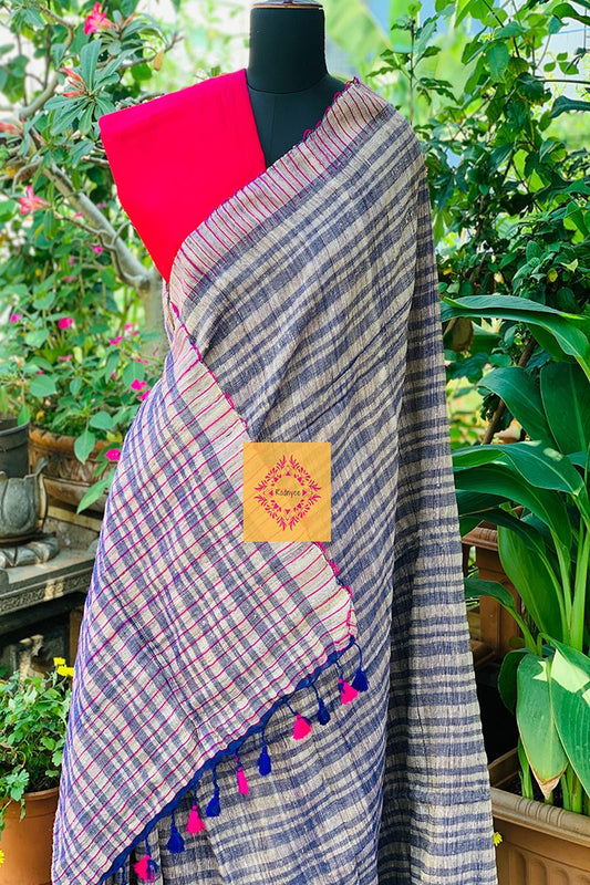 Bronz Purple Dual Toned Handwoven Ketia Tussar Silk Ghicha