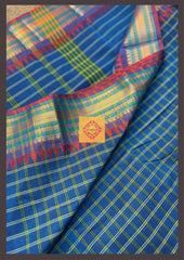 German Blue Checkered Kanchi Cotton with Red Nizam Border