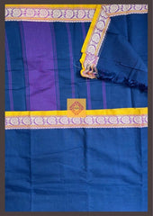 Deep Blue Kanchi Cotton with traditional Chettinad border