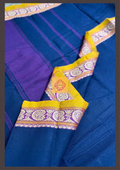 Deep Blue Kanchi Cotton with traditional Chettinad border