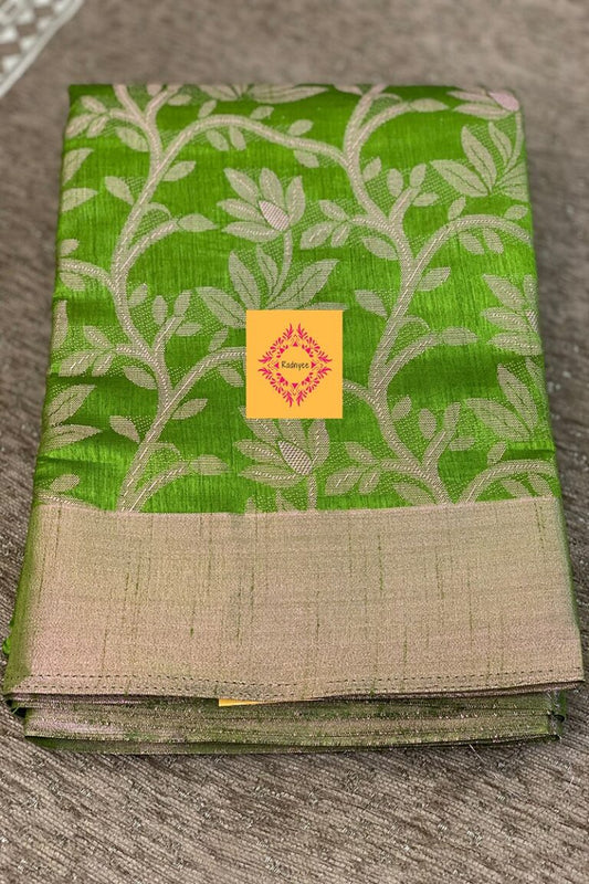 Heena Green Semi Dupion Floral Weaved Powerloom Saree