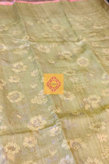 Light Pista Green Zamavari Dyed Tussar Silk Handwoven Saree