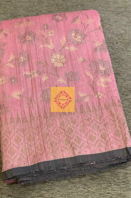 Orchid Pink Handwoven Zamavari dyed Pure Tussar Silk