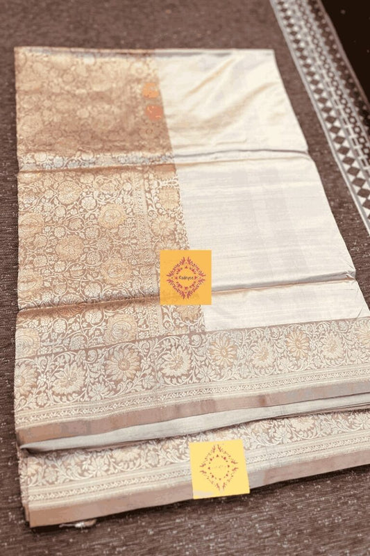 A Pearl Beige Pure Silk Handwoven Valkalam Saree